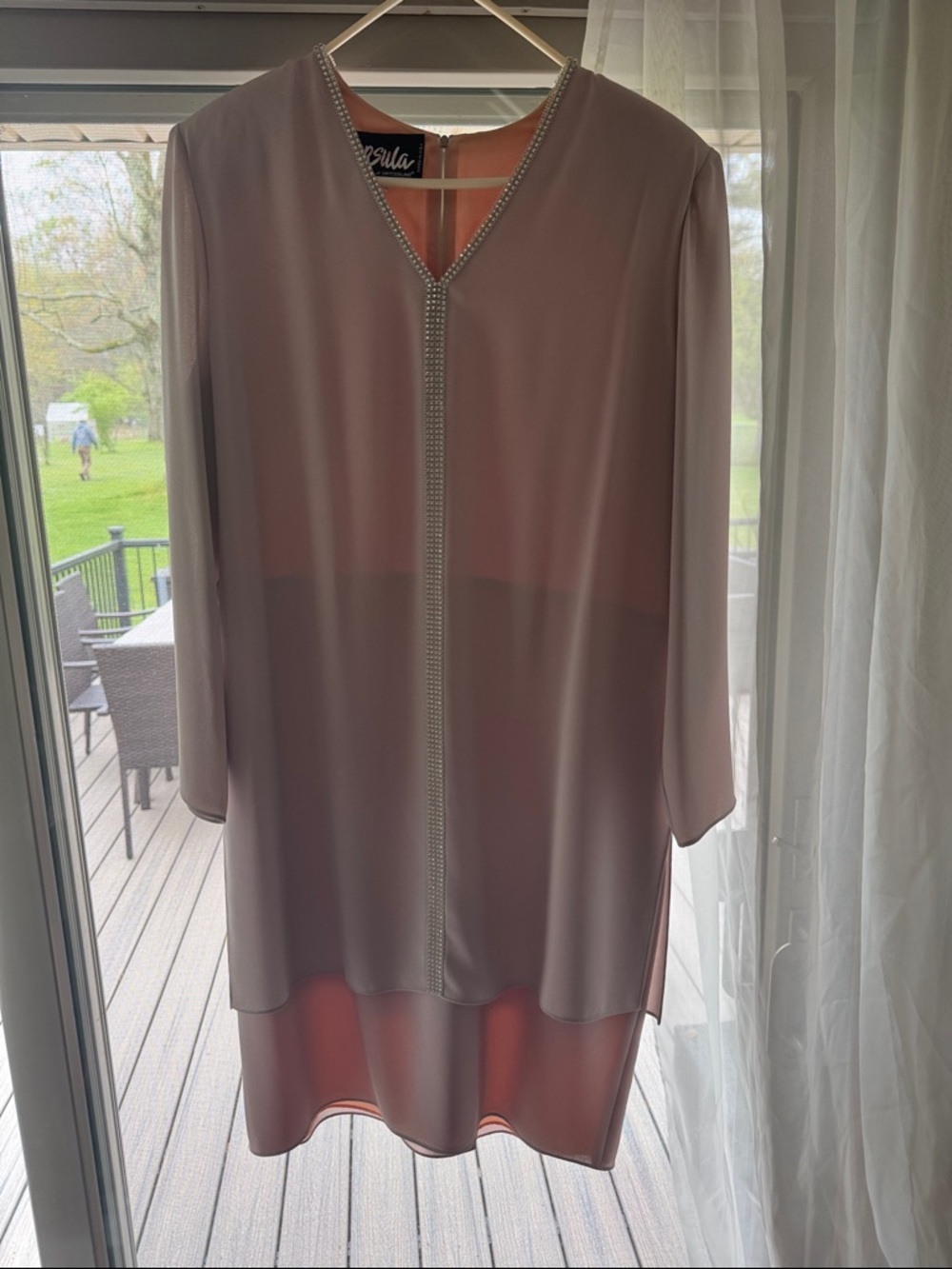 Vintage Beaded Trim Dusty Rose Shift Dress